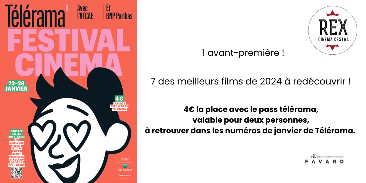 Lire la suite à propos de l’article [Festival Télérama] DU 22 AU 28 JANVIER – 4€ la place sur présentation du pass Télérama (dans les numéros de janvier de Télérama)