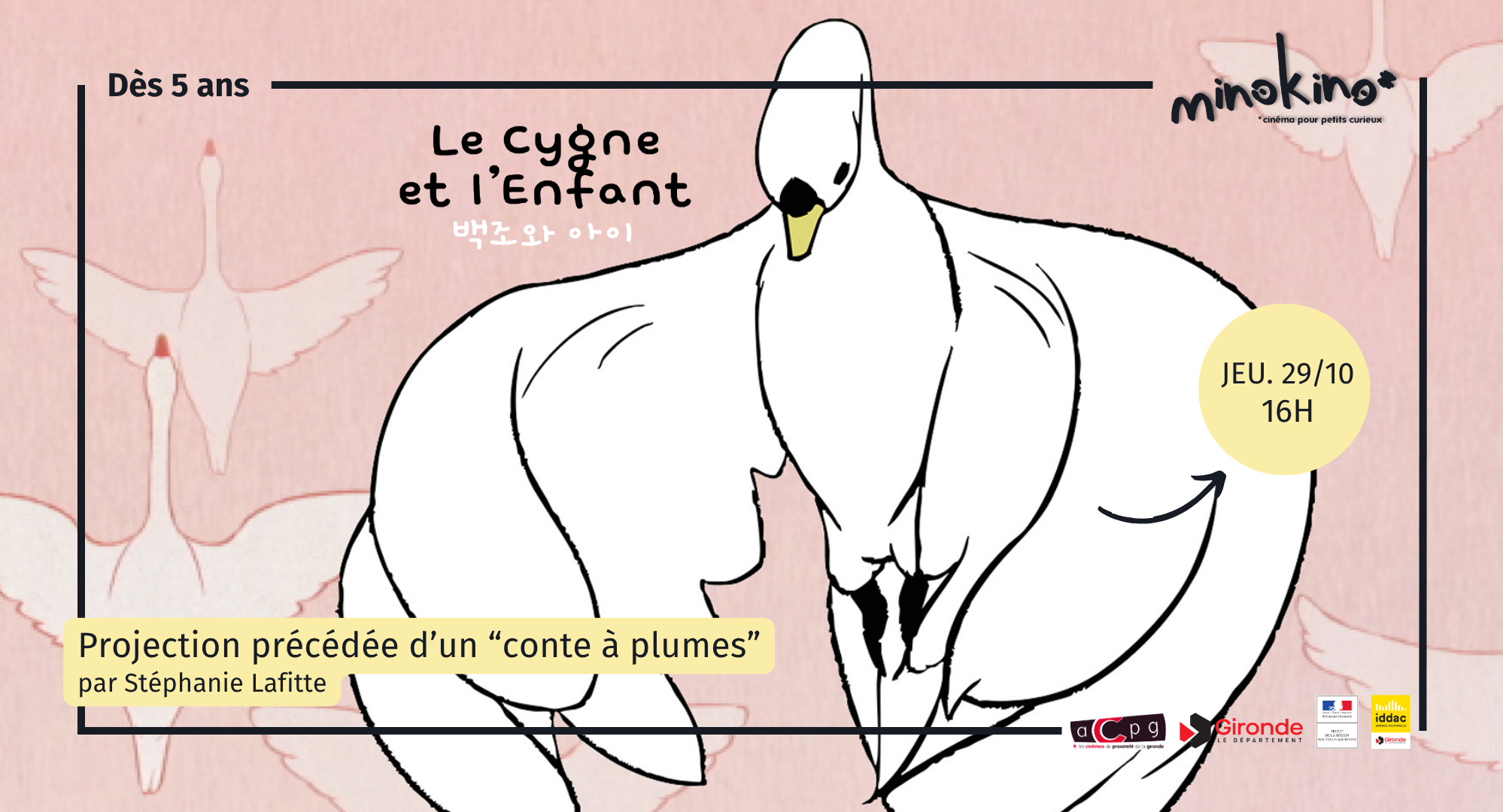 You are currently viewing Le cygne et l’enfant + spectacle « Conte à plumes » par Stéphanie Laffite – JEUDI 29 OCTOBRE – 16H – dès 5 ans